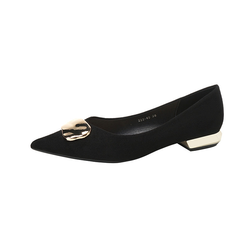 222-40 Single Shoe Women's Block Heel Fall 2022 New Versatile Soft Leather Flat Heel Low Heel Pointed Toe Scoop Shoes